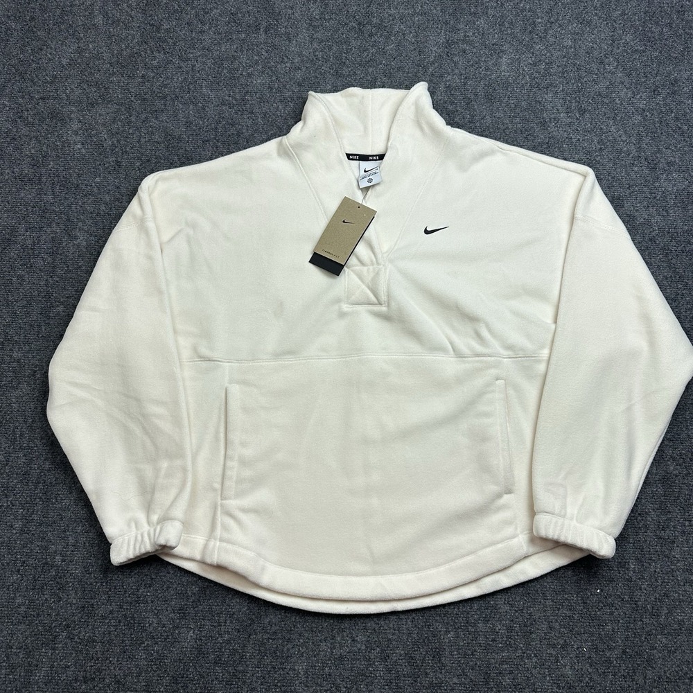 Nike Therma-FIT One Women's Oversized Long-Sleeve Fleece Top Cream 1/2 Zip Sz S
